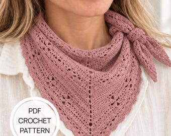 Crochet Triangle Scarf Pattern PDF, Lace Bandana Neck Shawl Kerchief Instant Download