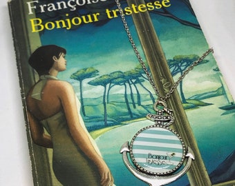 Bookish necklace:  Bonjour Tristesse - Francoise Sagan. Sky blue. Breton striped. Summer on the Côte d’Azur. French Riviera.