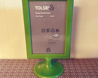 Green retro style frame. The space age design inspired IKEA Tolsby. Freestanding. Double-sided. Postcard size. RARE.