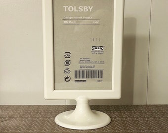 White retro style frame. The space age design inspired IKEA Tolsby. Freestanding. Tabletop. Double-sided. Postcard size. RARE