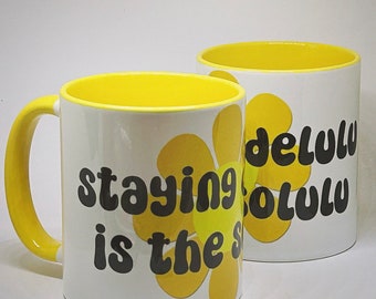 Coffee mug. Staying delulu is the solulu. TikTok trend. Self care. Psychology. Defense mechanism.  Gift for teenager. Retro print. WFH.