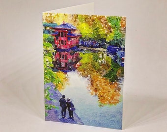 Art print card: blank inside. Autumn in London. Regent’s Canal. Primrose Hill. Walking in London.