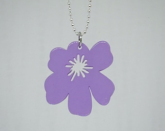 Stackable silver necklace: statement flower necklace.  Laser cut acrylic. London spring. The Color Purple.