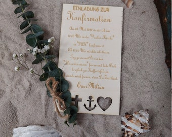 Einladungskarte Konfirmation, Holzkarte, Einladungskarte Hochzeit, Karte Vintage, Nachhaltige Einladungskarte,Einladung aus Holz, Eukalyptus