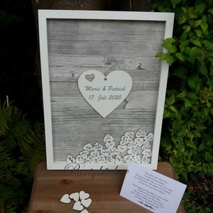 Guest book wooden hearts, guest book with insert of white wooden heart, guest book picture frame, XL wedding guest book guest book picture frame wood image 1