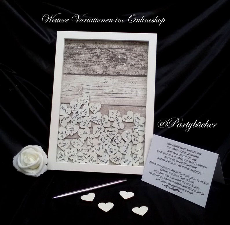 Guestbook as picture frame with wooden heart nature, guestbook wood, guestbook wooden heart, vintage, boho, wedding guestbook, wedding candle image 1
