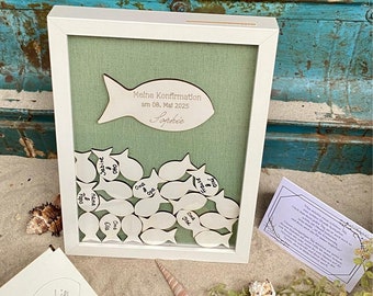 Guest book confirmation, green, guest book communion, guest book frame, confirmation fish, perfect gift godmother, decoration,