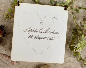 Holzbox für Einwurfherzen zur Hochzeit , Schatzkiste, Schatzruhe, Gravierte Holzbox, Hochzeitsgästebuch, personalisiertes Hochzeitsgeschenk