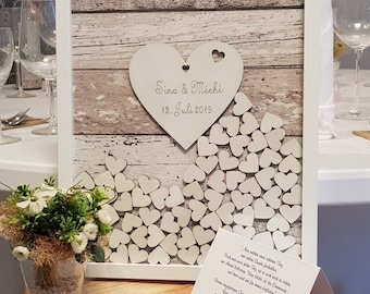 Wooden wedding guest book with engraving and slot for wooden hearts, wedding guest book, vintage guest book, boho guest book, drop-in.