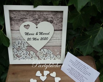 Wedding guest book, guest book frame, wooden guest book, wooden hearts, guest book with wooden hearts, wooden guest book,