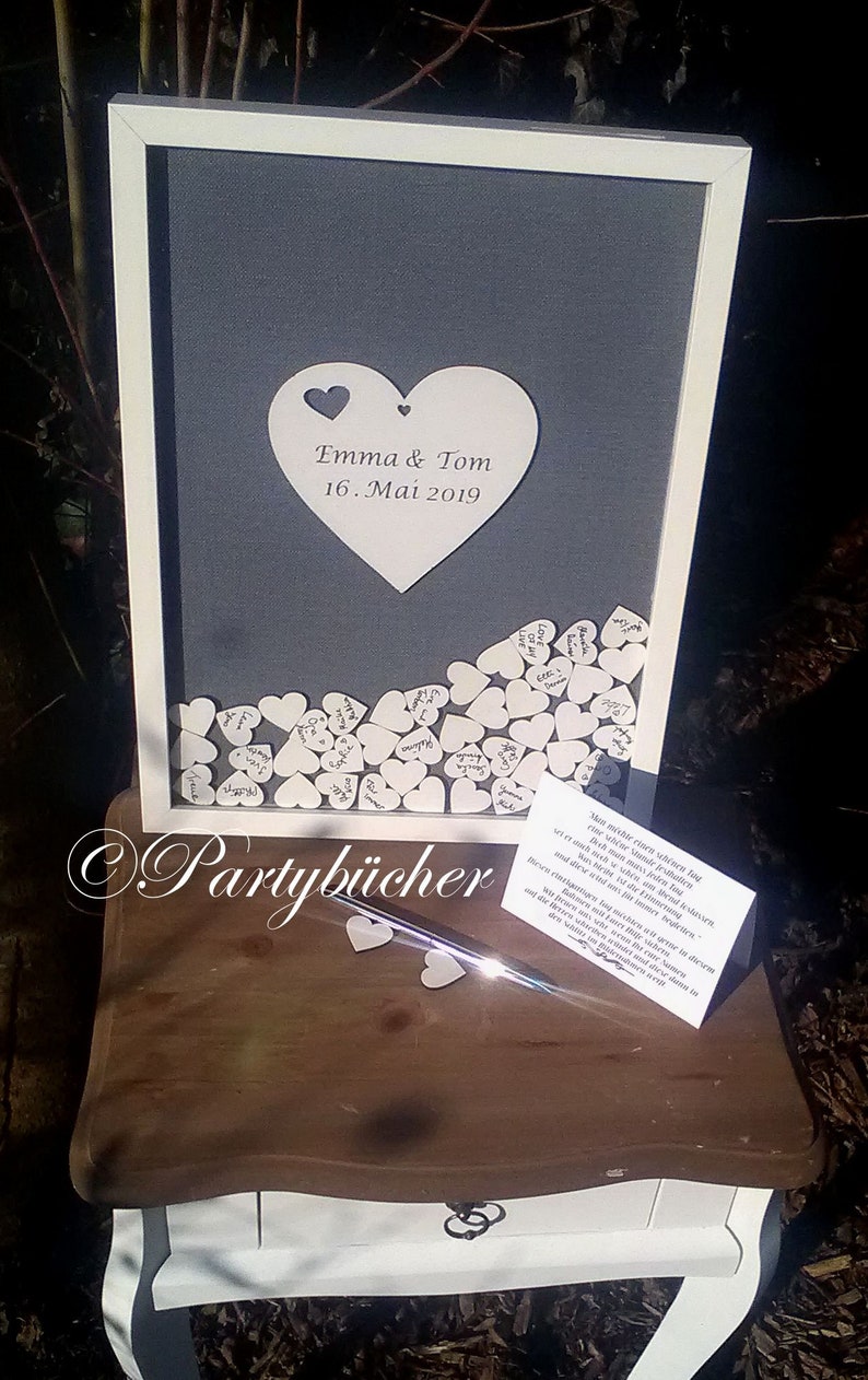 Guestbook With Wooden Hearts White Image 0