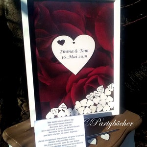 Guestbook wood hearts, XL wedding guestbook picture frame personalized, red, roses, guestbook wood, guestbook with throw in, image 1