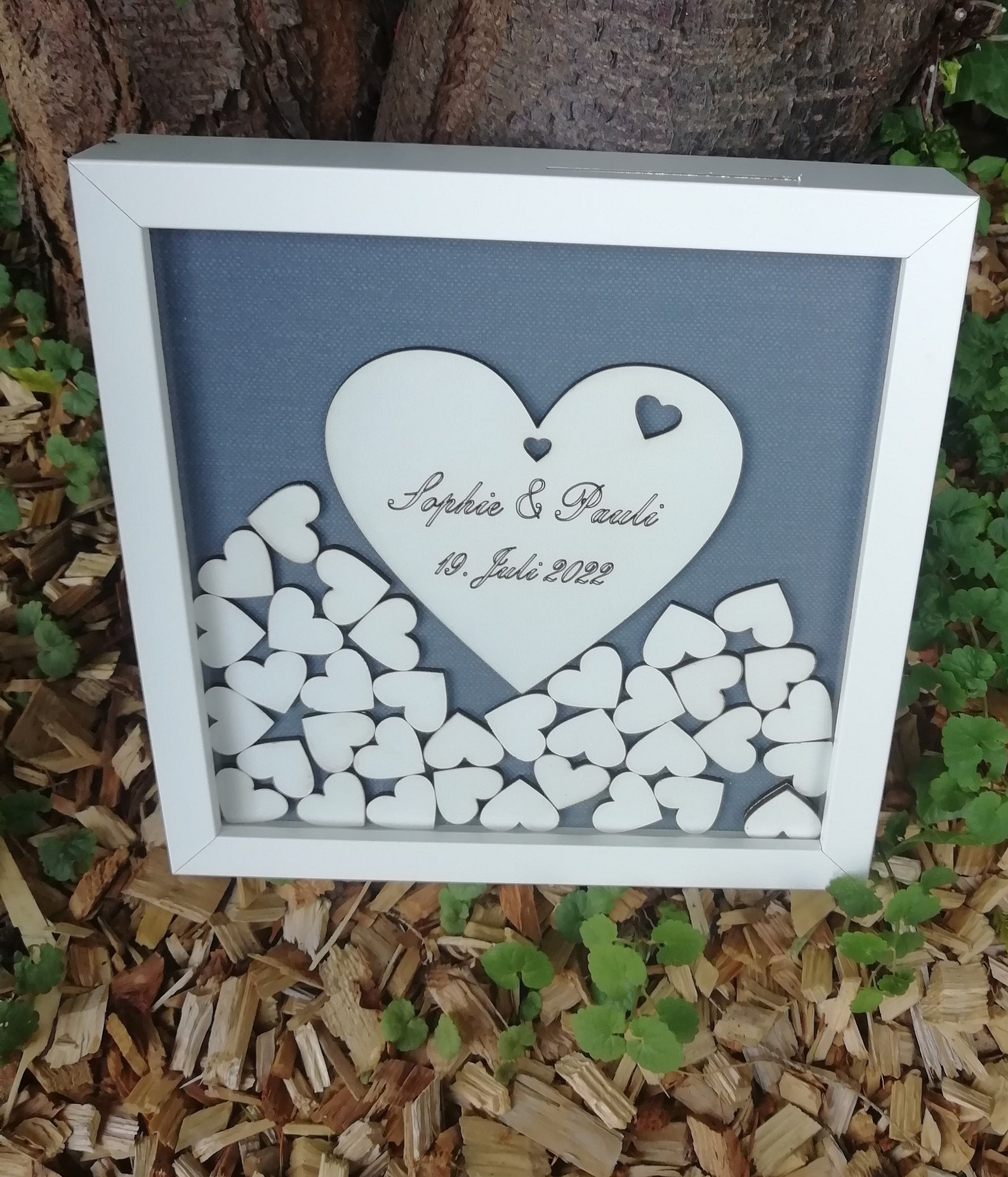 Gästebuch Hochzeit mit Holzherzen im Holzrahmen und schöner Etsy.de