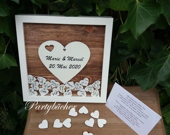 Guest book alternative, drop in, wooden hearts, guest book frame, wedding guest book wood, vintage, guest book wedding, wedding decoration