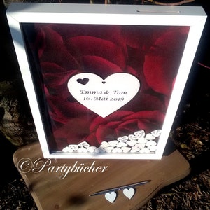 Guestbook wood hearts, XL wedding guestbook picture frame personalized, red, roses, guestbook wood, guestbook with throw in, image 2