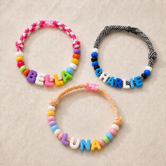 Custom Beaded Dog Collar, Personalized Name Friendship Bracelet for Pets, Handmade Adjustable Puppy Necklace