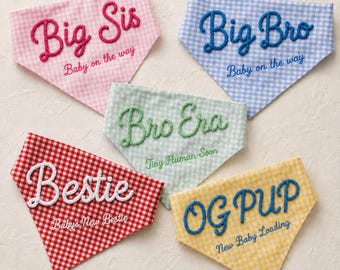 Dog Sibling Bandana, Big Sister Big Brother Personalized Pregnancy Announcement Scarf