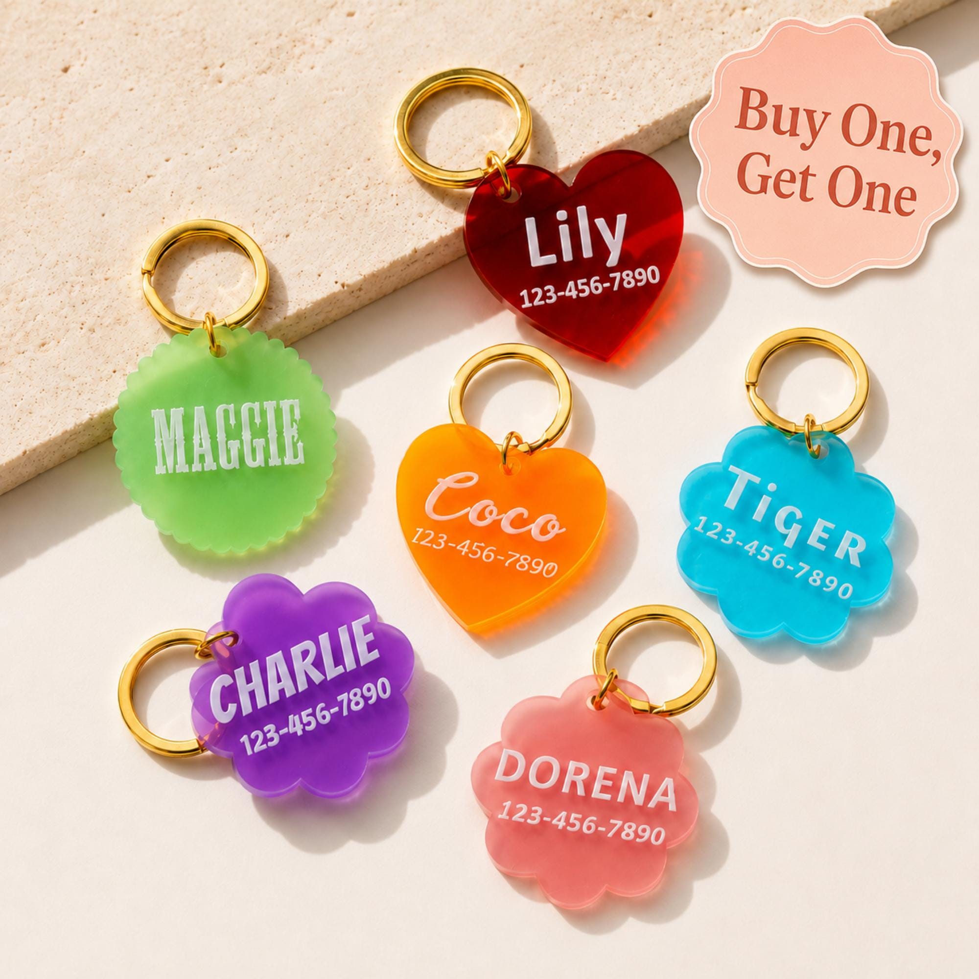 Personalized Acrylic Pet ID Tags, Custom Dog or Cat Collar Charms