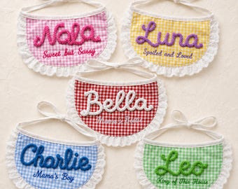 Funny Custom Pet Bandana, Gingham Dog or Cat Scarf with Rope Name & Embroidered Saying