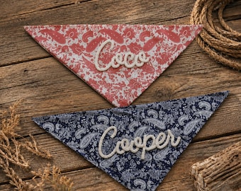 Personalized Western Dog Bandana with Custom Rope Name, Paisley Cowboy Pet Scarf