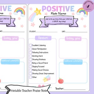Positive Note Home Printable, Student Praise Slip, Teacher Parent Communication, Classroom Behavior Reward, Digital Download