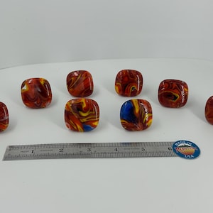 Fused Glass Cabinet Hardware Set(8x) | Handmade Glass Custom Knobs- Red/Yellow Swirl  |  Montana Dresser Hardware | One of A Kind