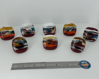 Puxadores de Vidro Fundido para Armários | Conjunto de 8 Puxadores Artesanais com Pôr do Sol nas Montanhas | Ferragens Coloridas para Cômodas e Cozinhas no Estilo Montana | Peça Única