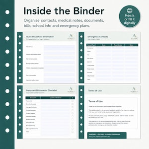Family Emergency Binder UK Printable & Fillable PDF | Home Management Planner | Important Documents Organizer | Life Admin Binder | A4
