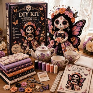 ハロウィンDIYパッチワーク人形作りキット、死者の日シュガースカル裁縫キット、ユニークなホリデーギフト、かわいい手作り布人形、部屋の装飾