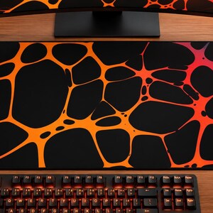 Alfombrilla de ratón de lava naranja, alfombrilla de escritorio para juegos abstracta roja y negra, alfombrilla de ratón con patrón fundido, alfombrilla de escritorio geométrica neón, regalo para gamers de 32 x 16 pulgadas.