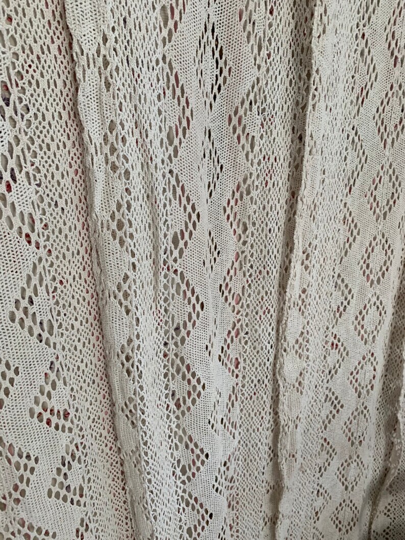 Stunning set four ecru beige Crochet tassel curtains antique French shabby Nordic chic BoHo Window panels netted
