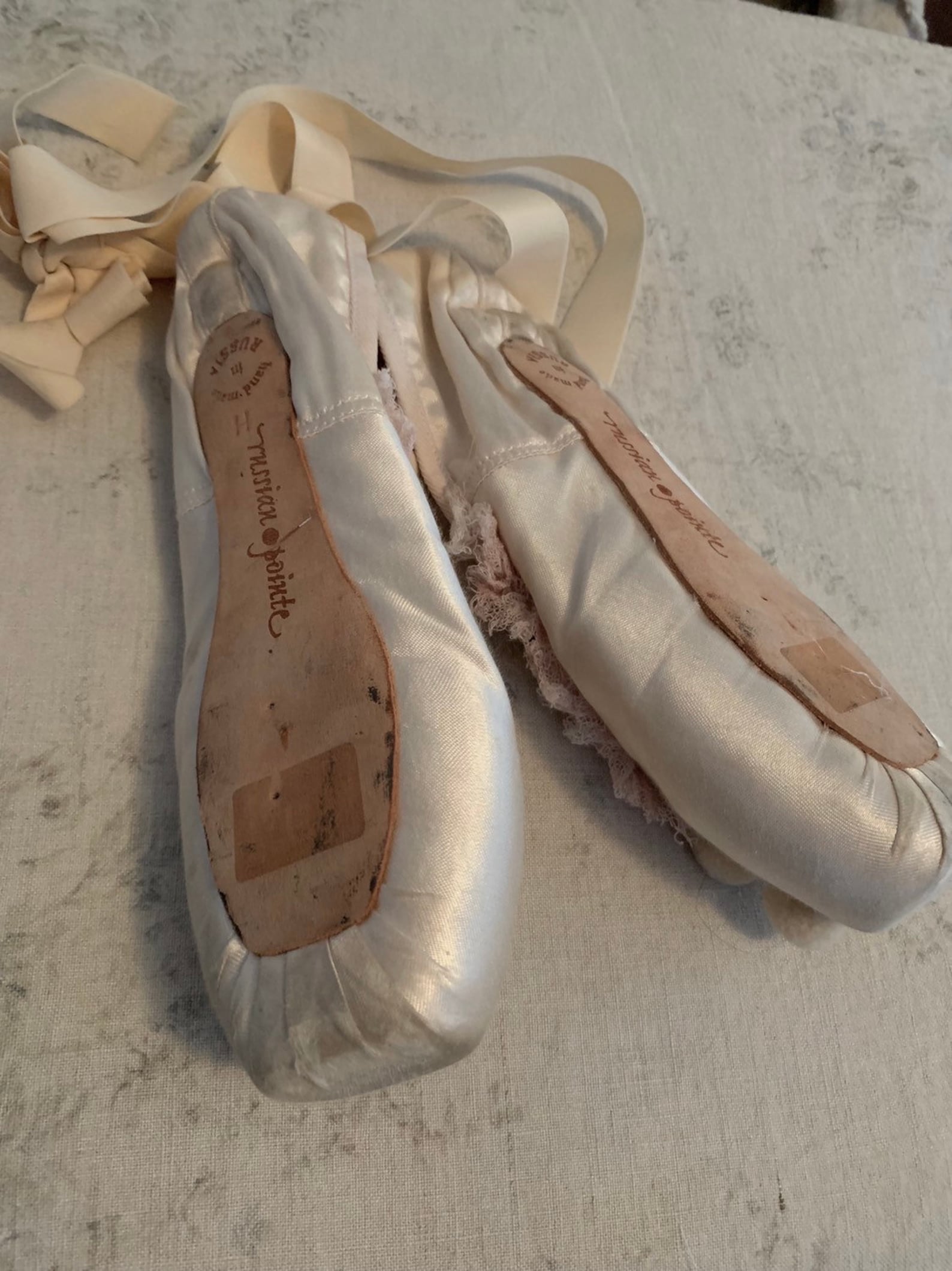 vintage pale pink tulle pierrot ballet ballerina costume slippers pointe toe shoes theater pompom clown shabby french nordic chi