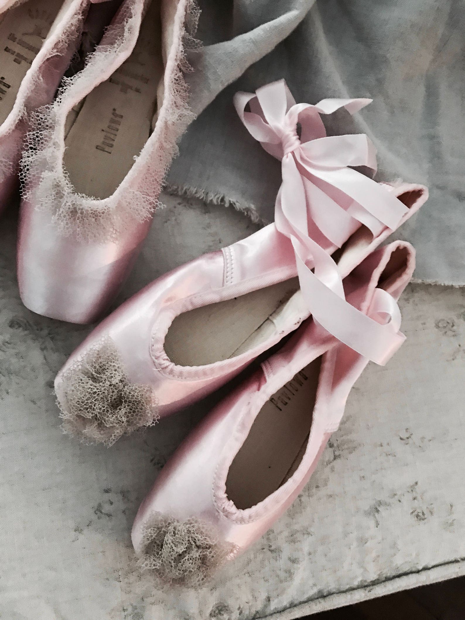 Two Pair Vintage Pink Tulle Ballet Slippers Shoes Pointe Etsy