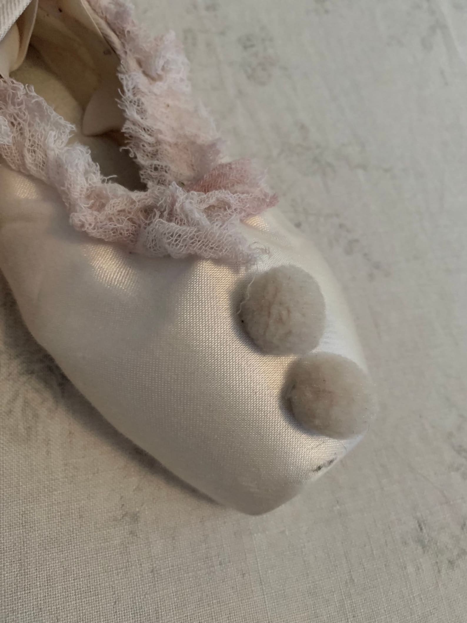 vintage pale pink tulle pierrot ballet ballerina costume slippers pointe toe shoes theater pompom clown shabby french nordic chi