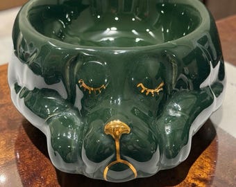 Harrods Knightsbridge Signature Mörkgrön Guld Hundformad Skål Sällsynt