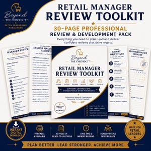 Könnte beinhalten: Ein 30-seitiges Retail Manager Review Toolkit mit professionellen Ressourcen für Bewertungen und Personalentwicklung. Das Set enthält einen Manager-Planer, Beispielkommentare, SMART-Ziele und Team-Leistungsübersichten in Marineblau und Gold.