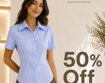 Shirt Sewing Pattern, Short Sleeve Shirt Pattern, Button Up Shirt Pattern, Fitted Shirt Sewing Pattern, Sewing patterns Women, Top Pattern