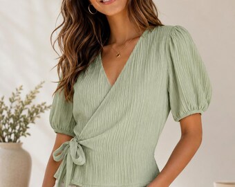 Top Sewing Pattern, Wrap Top Pattern, Women Sewing Pattern, Blouse Pattern, Sewing Patterns Women Blouse, Tie Top Blouse Women Pattern