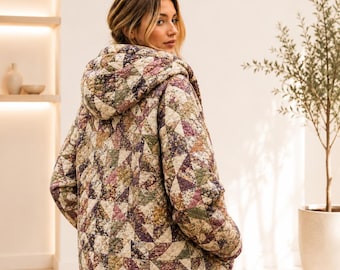 Jacket with Hoodie Sewing Pattern for Women, Coat Pattern, Sewing Patterns , Quilted Jacket Pattern, Hooded