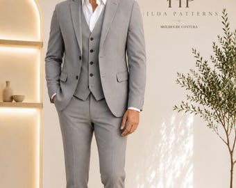 3 Pieces Suit Set Sewing Pattern for Men, Vest, Jacket & Pants Sewing Pattern, Men Suit Set Sewing Patterns, Suit Pants Pattern Men XS-XXXL