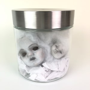 Creepy Bisque Doll Heads in a Jar Halloween Decor OOAK Handcrafted #2