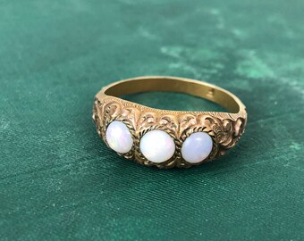 Antique 18th - 19th C 3 Opal Gold Ring Sz 9 F Mark