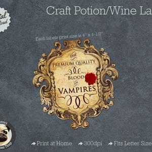 Blood for Vampires Halloween Spooky Wine Bottle Label