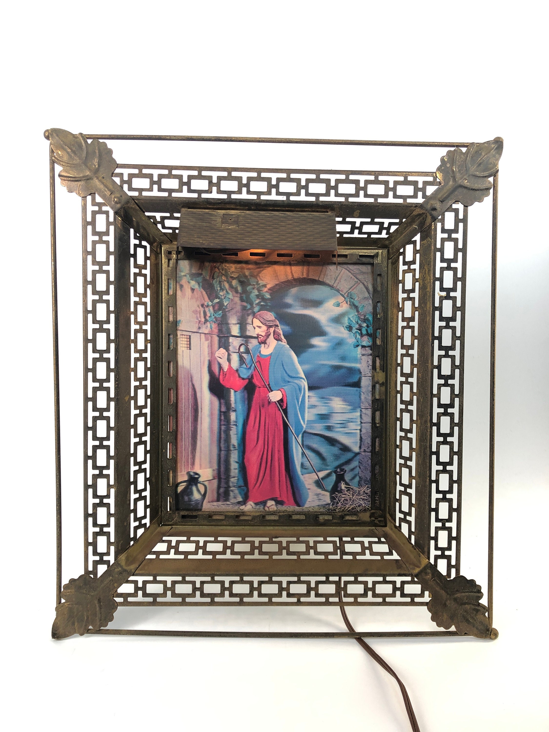 Vintage Holographic Lenticular Jesus Print in Old Metal