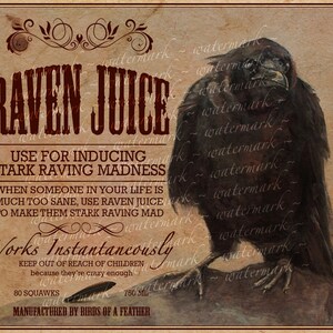 Raven Juice - Halloween Witch Potion Label for Decorating Bottles - Print Out