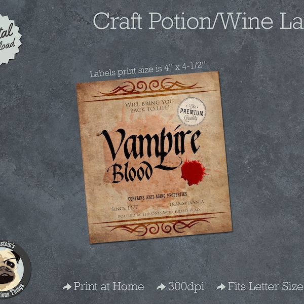 Vampire Blood Potion Halloween Potion or Wine Bottle Label