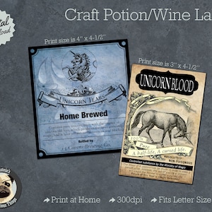 Unicorn Blood & Tears Halloween Potion or Wine Bottle Label
