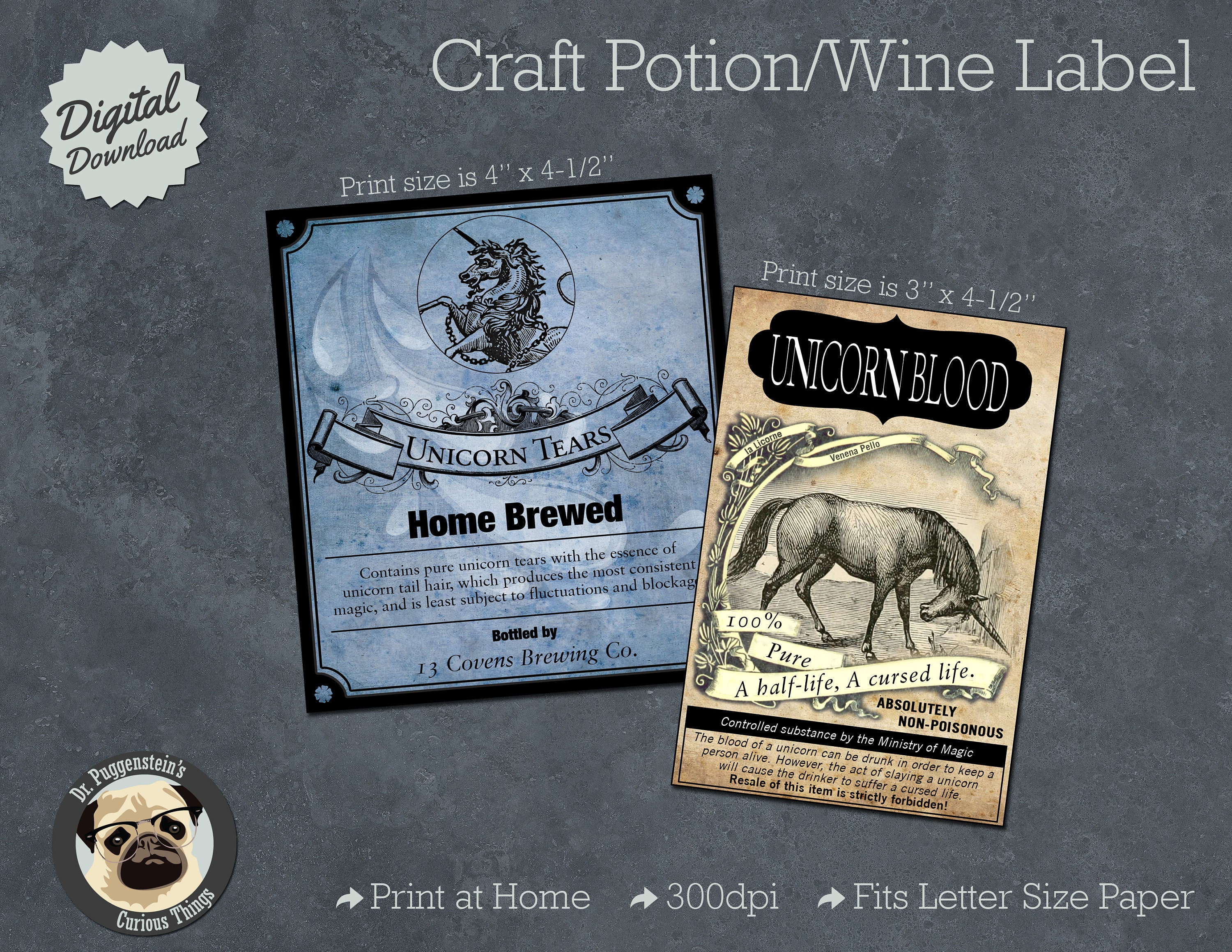 unicorn blood tears halloween potion or wine bottle label etsy