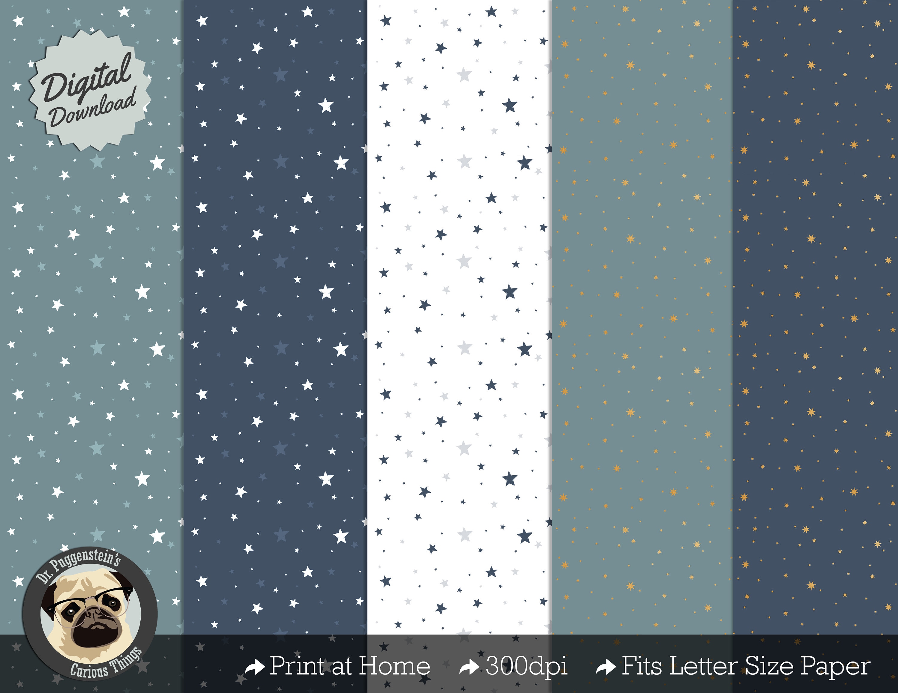 Digital Download 5 Star Patterns for Dollhouse Walls or Tiny Wrapping ...