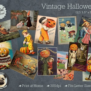 12 Antike Viktorianische Halloween Postkarte Kunst 10 x 10x10